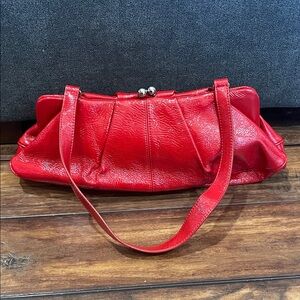 HOBO Red Leather Kiss-Lock Shoulder Clutch